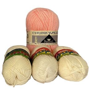 Yarn Lot 4 Skeins Acrylic 1 Pink 3 White Sport Weight